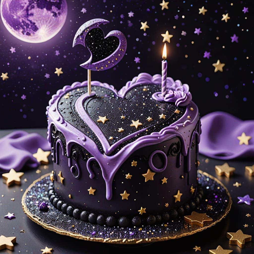 Celestial Heart Cake with Purple Frosting and Glitter