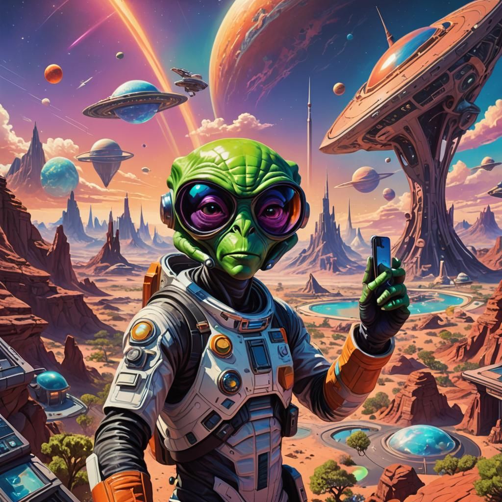 Alien Tourist Selfie: Intergalactic Travel Concept Art