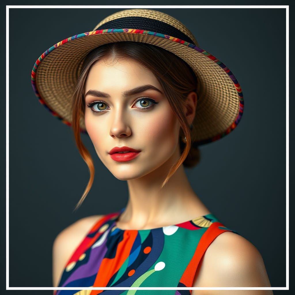 Stunning Modern Woman in Elegant Hat and Dress