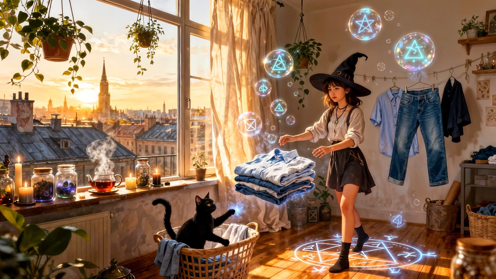 Witch Does Laundry Magic in Cozy City Loft