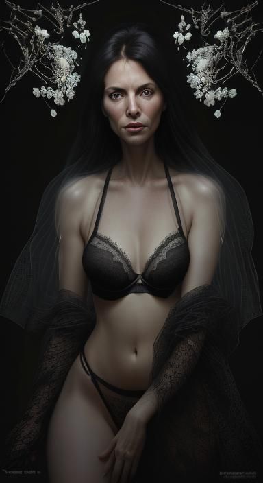 Elegant Portrait of Mature Woman in Lace Bra