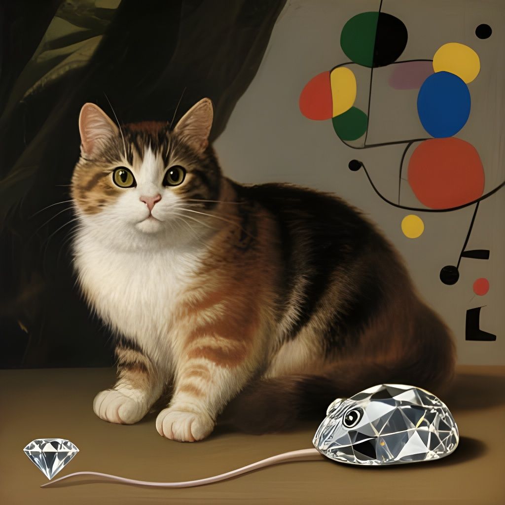 Cat and Diamond Mouse in Portrait Surrealist Style