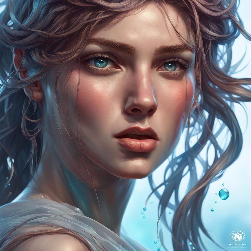 Hyperdetailed Portrait of Watery Eyes in Art Nouveau Style