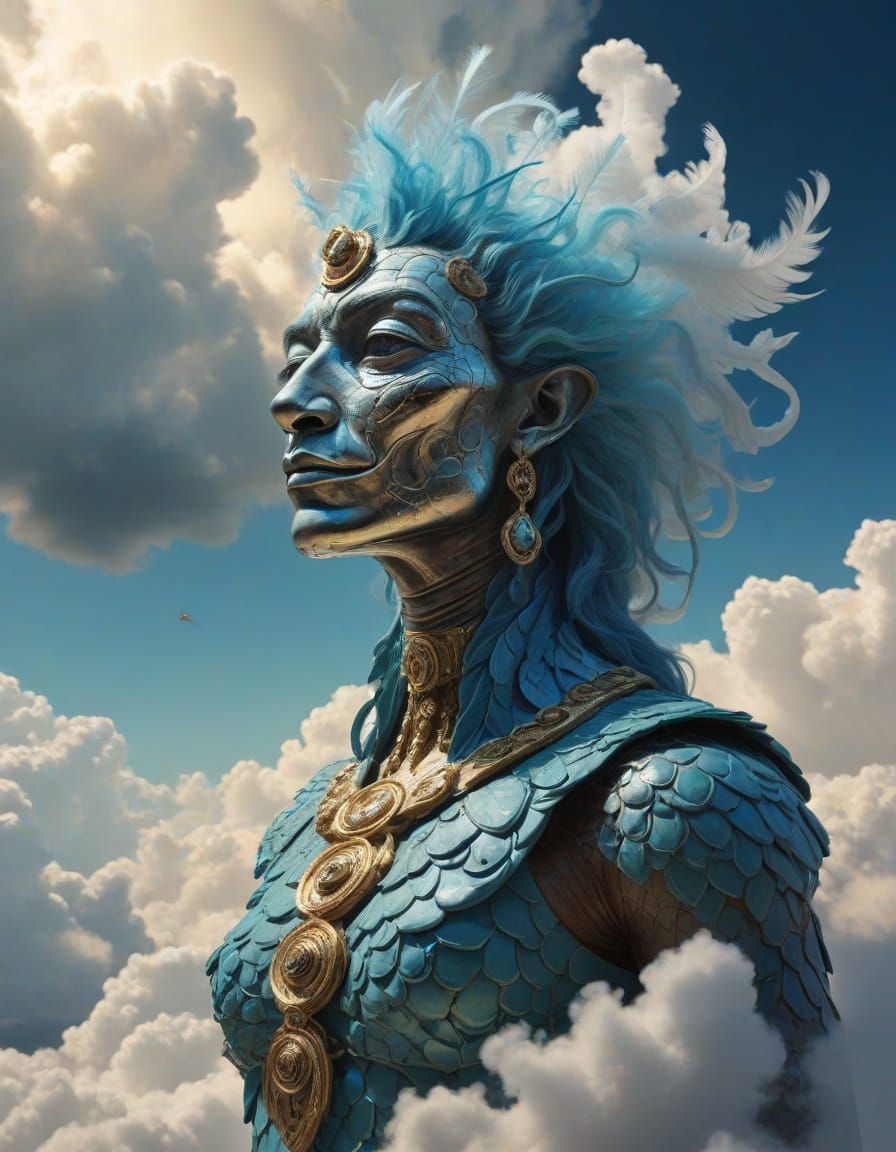 Surreal Feathered Serpent Emerges from Ethereal Clouds in Vi...