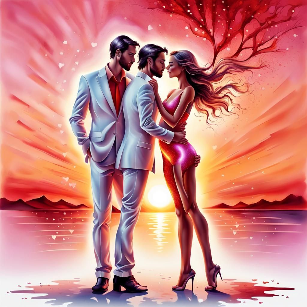 Valentine's Couple: Airbrush Illustration in Sunset Light