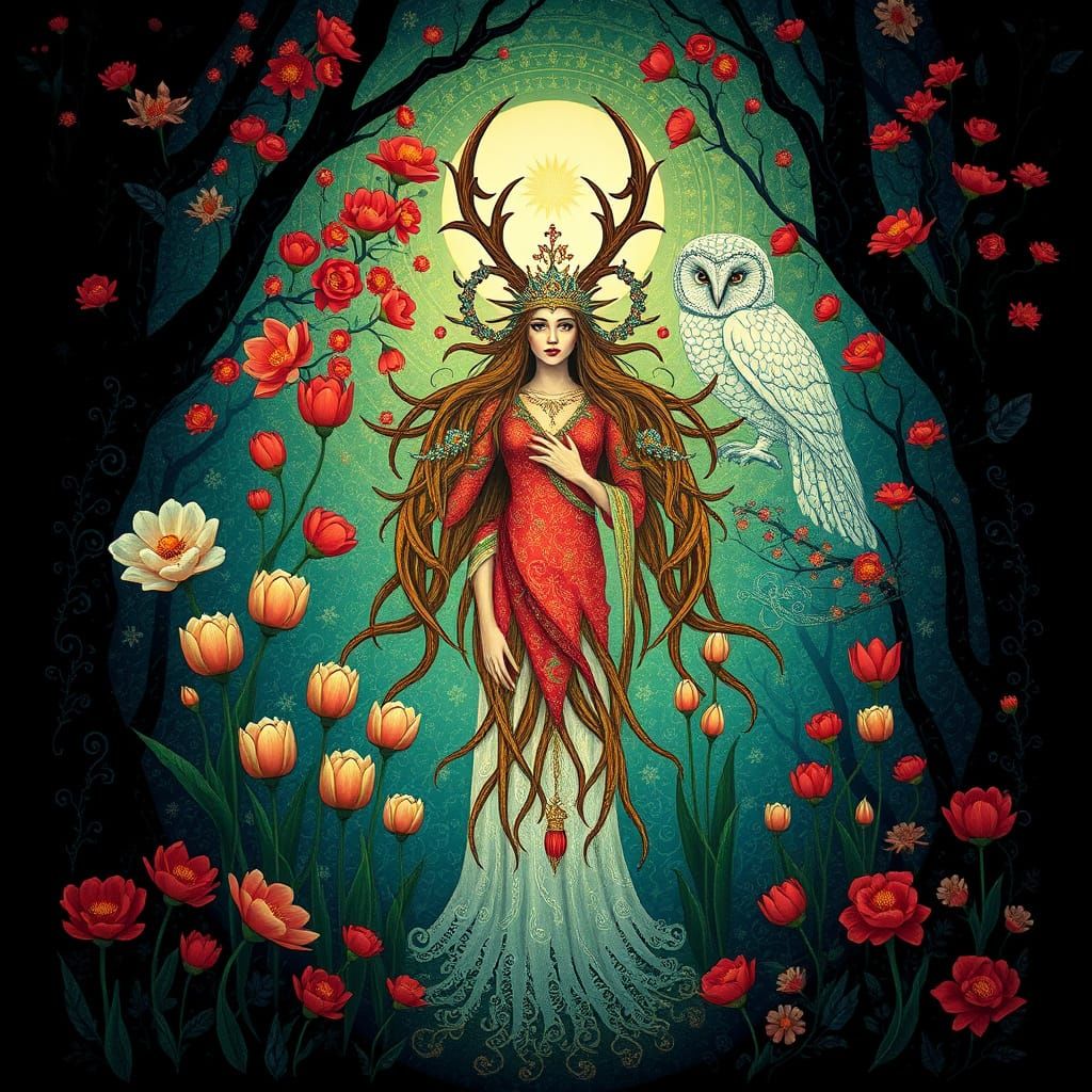 Triple-Formed Goddess of Resilience and Hope in Whimsical Bo...