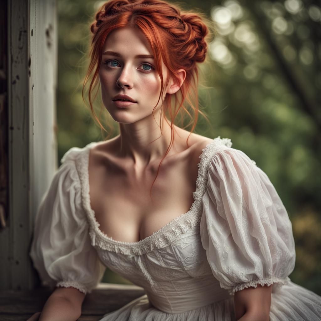 Delighted Cottagecore Girl with Red Hair