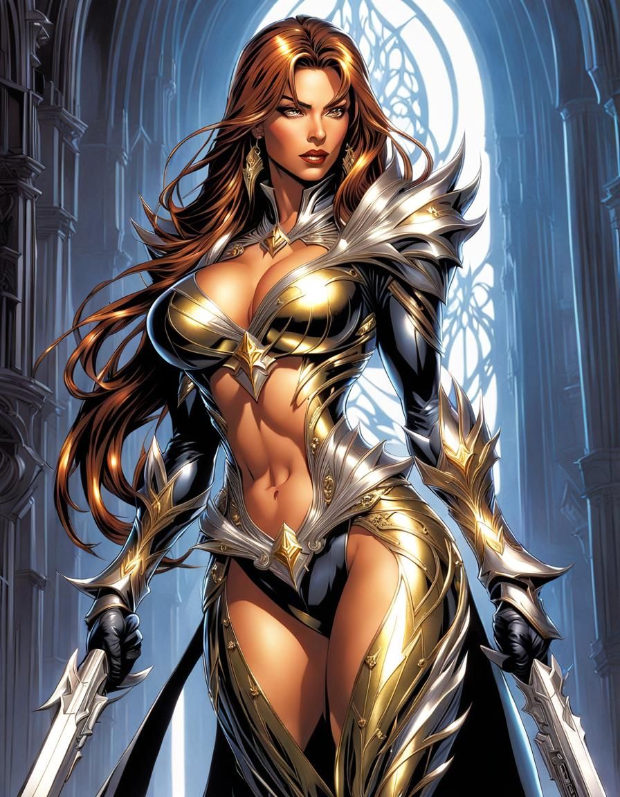 Anime-Style Witchblade with Silver and Gold Armor