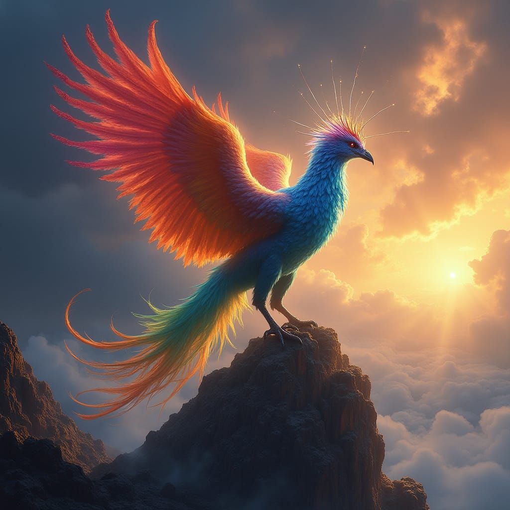 Majestic Phoenix Crowned at Dawn in Fantasy Art Style
