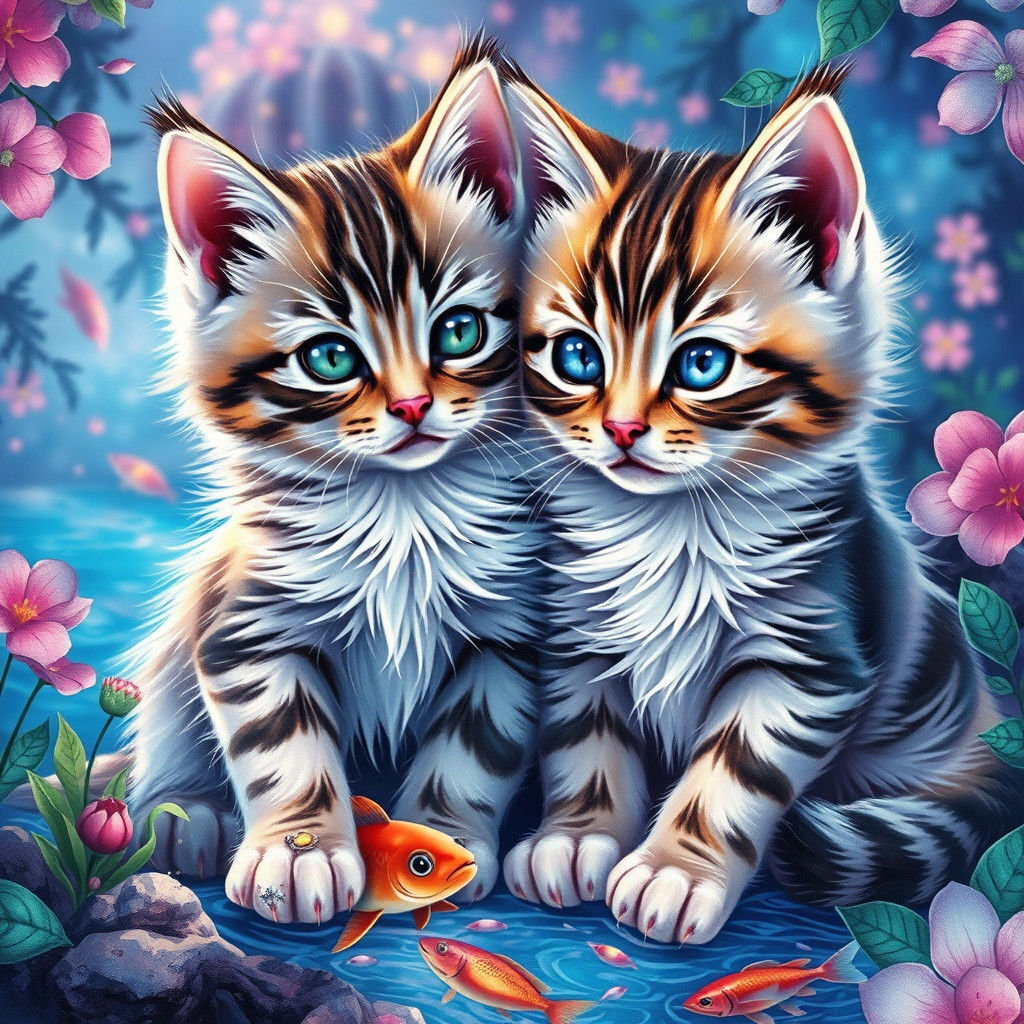 Kittens in Magical World: Detailed Pastel Illustration