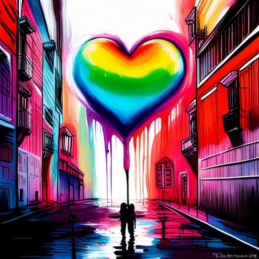 Rainbow Heart Graffiti Art in Polychromatic Colors