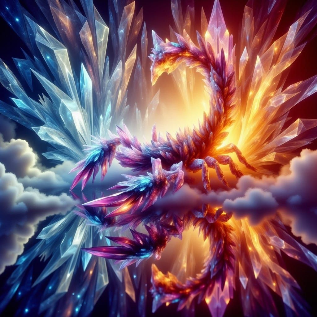 Ethereal Crystal Scorpion Emerges from Blazing Canvas