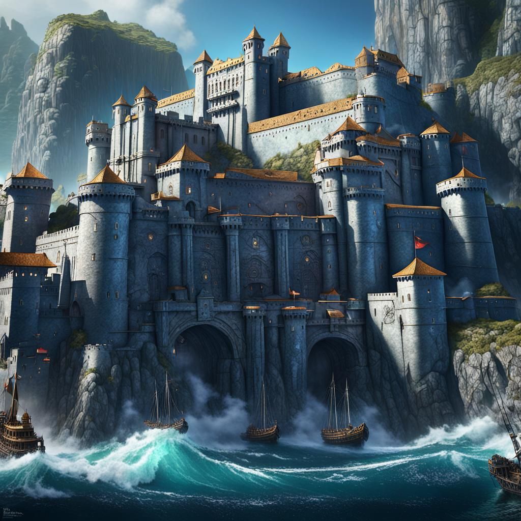 Fantastical Seaside Fortress with Marble Walls in 8K