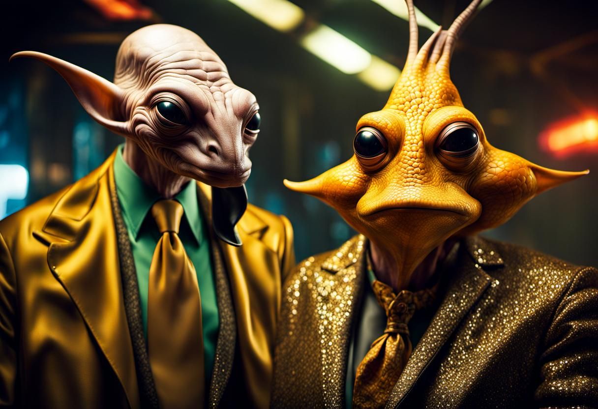 Extravagant Alien Characters in Cosmic Dreamscape, Photoreal...