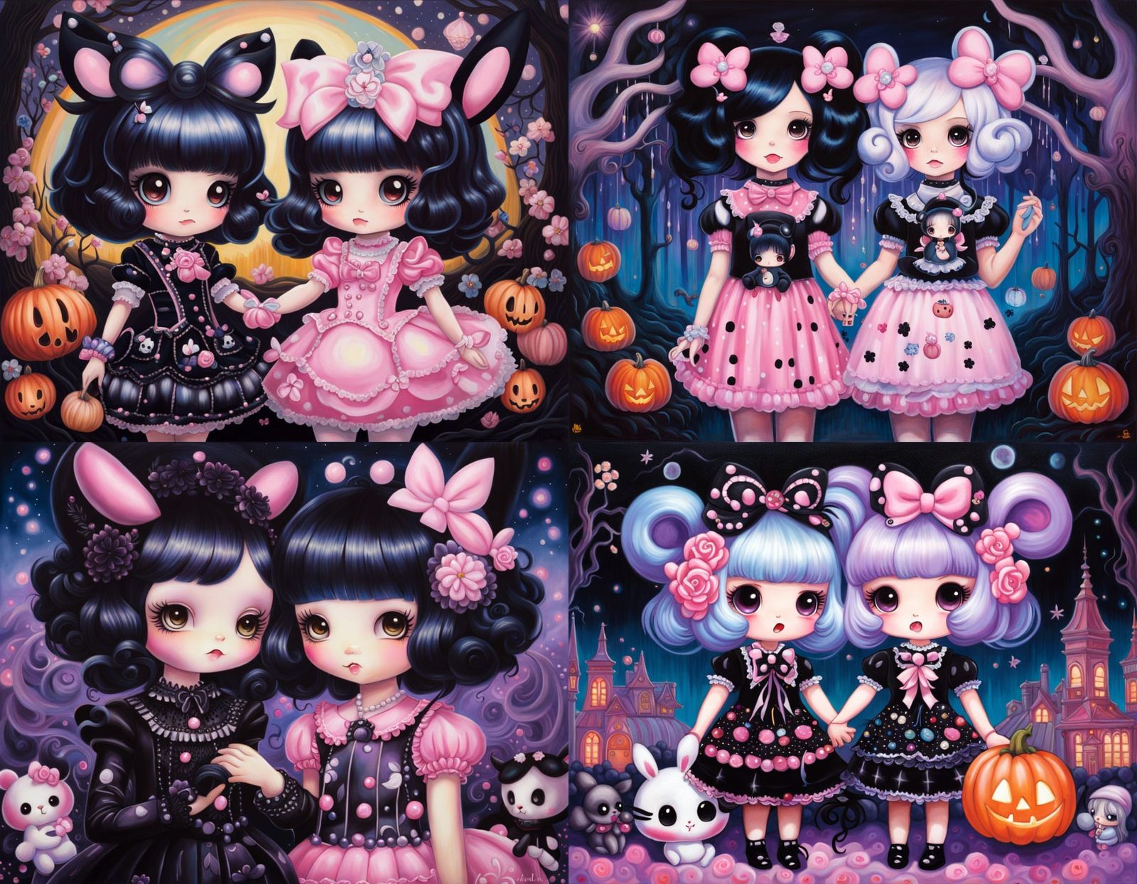 Kuromi and My Melody Halloween Oil Painting