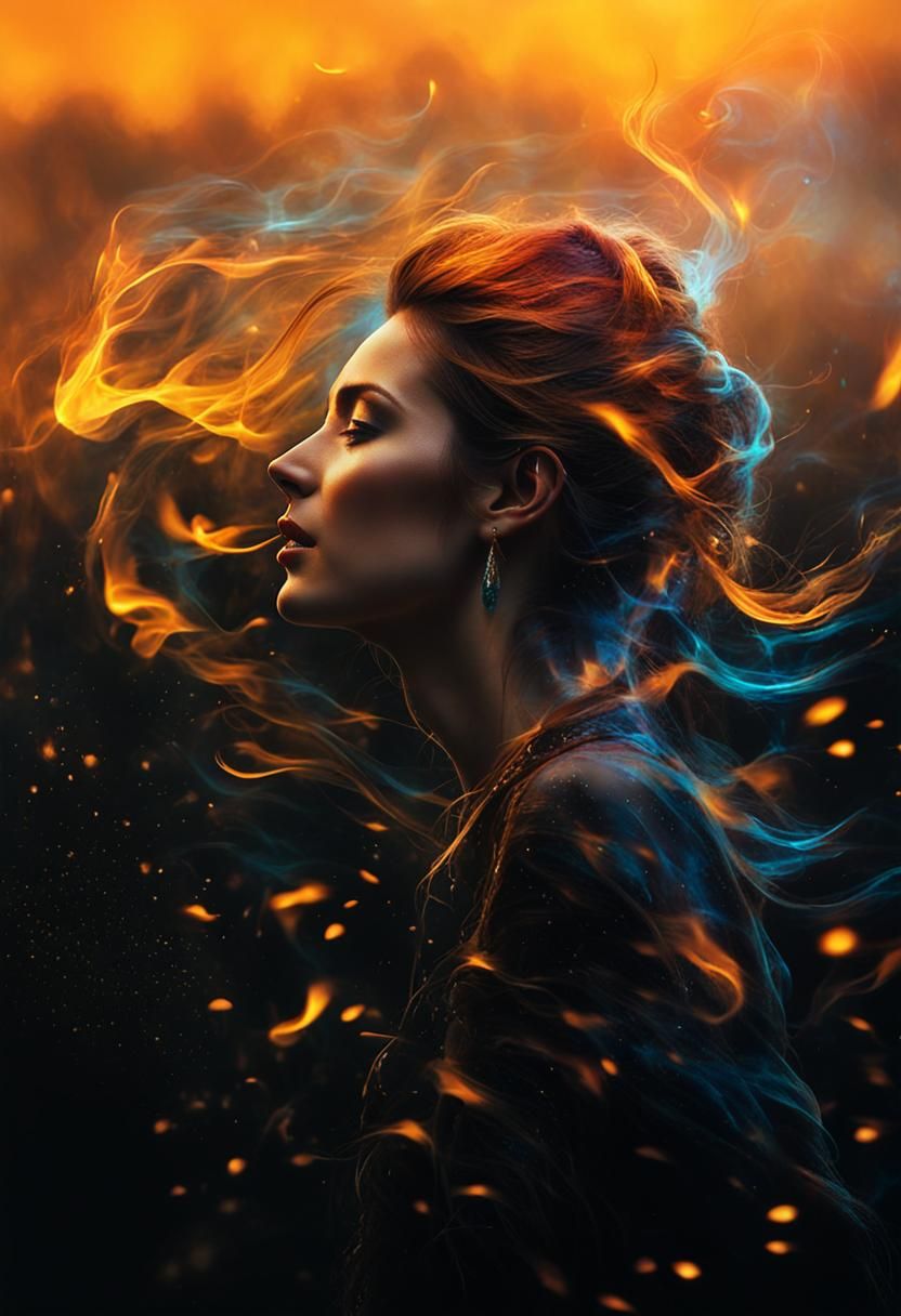 Surreal Woman Made of Ghostly Flames