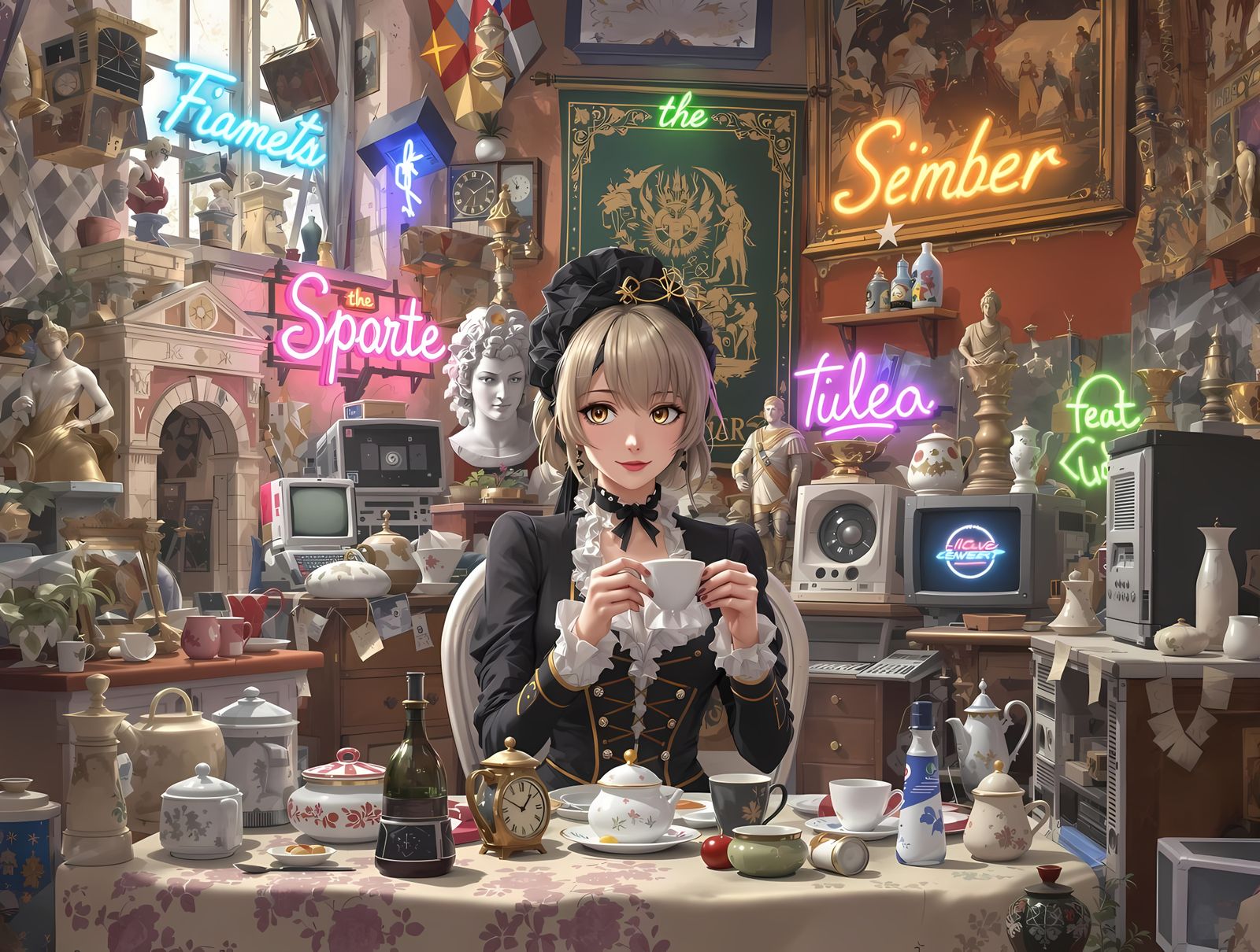 Victorian Anime Girl's Whimsical Time Travel Tea Party