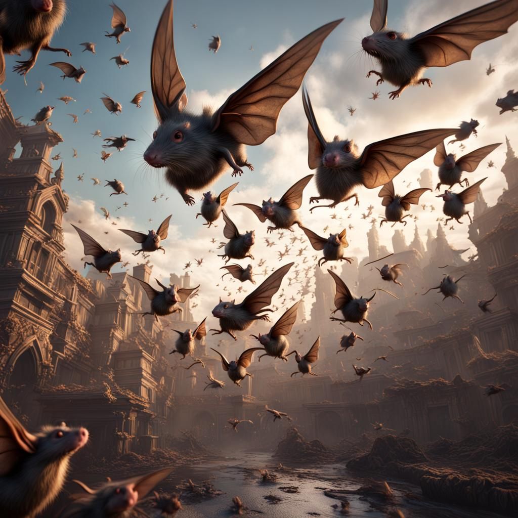 Fantastical Swarm of Flying Rats Concept Art