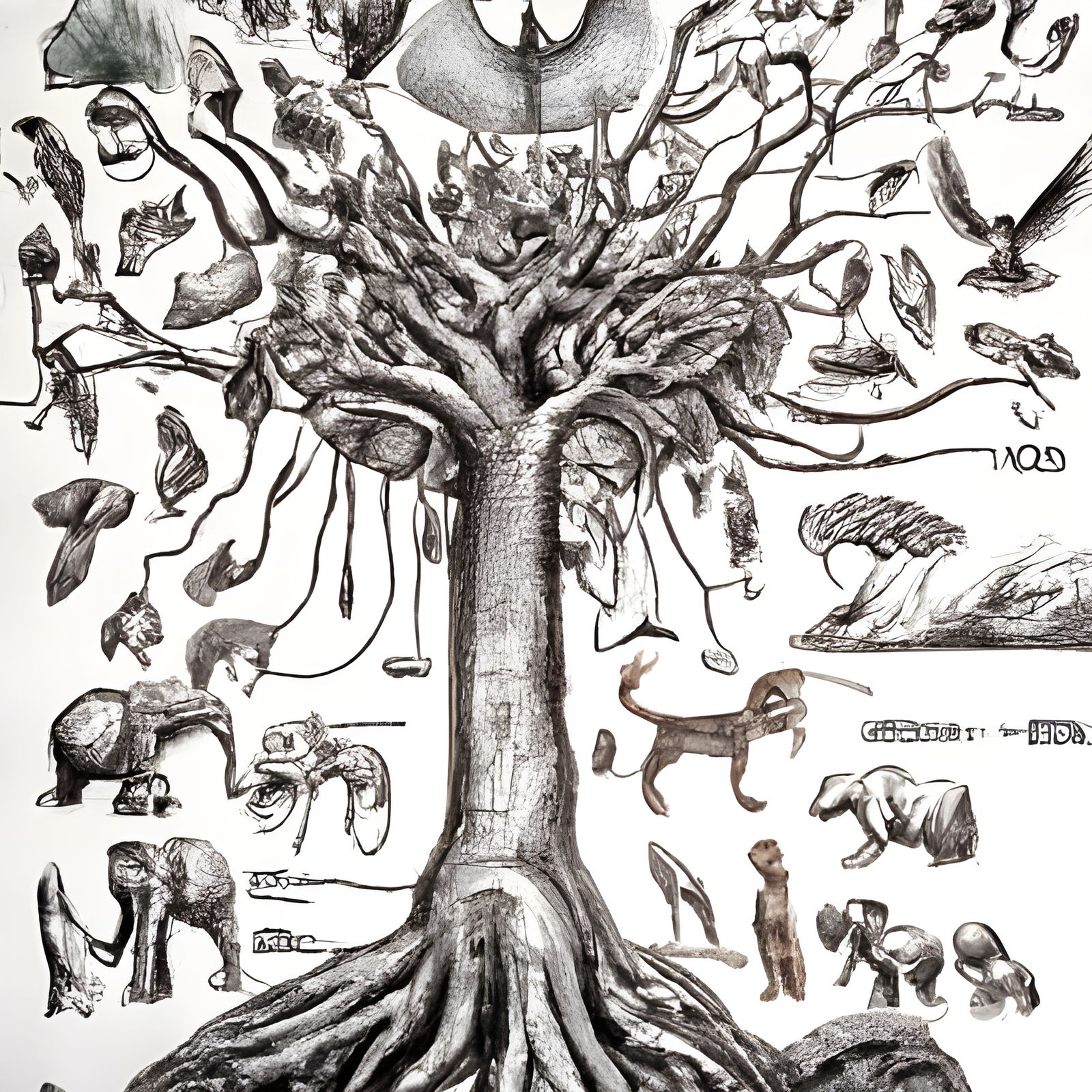 Darwin's Evolutionary Tree of Life in Charcoal