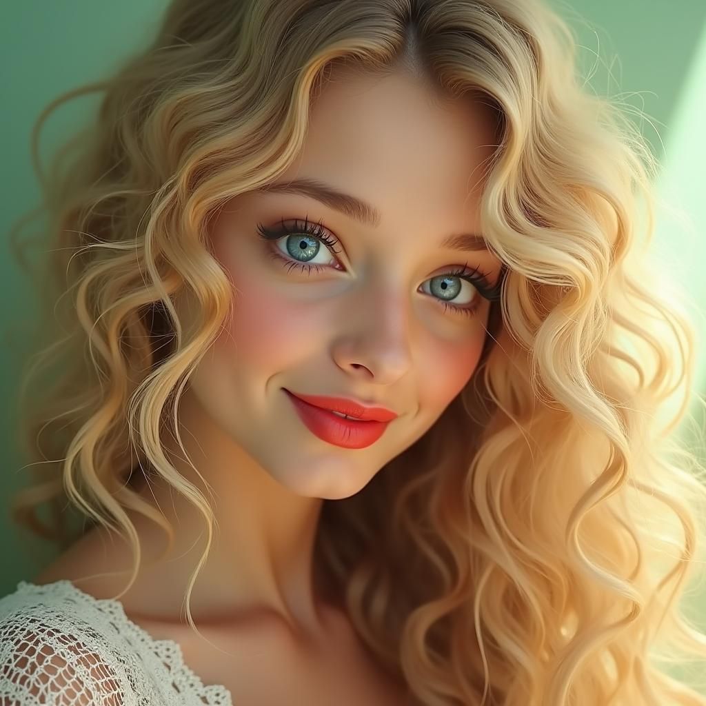 Blonde Woman with Blue Eyes in Art Nouveau Style