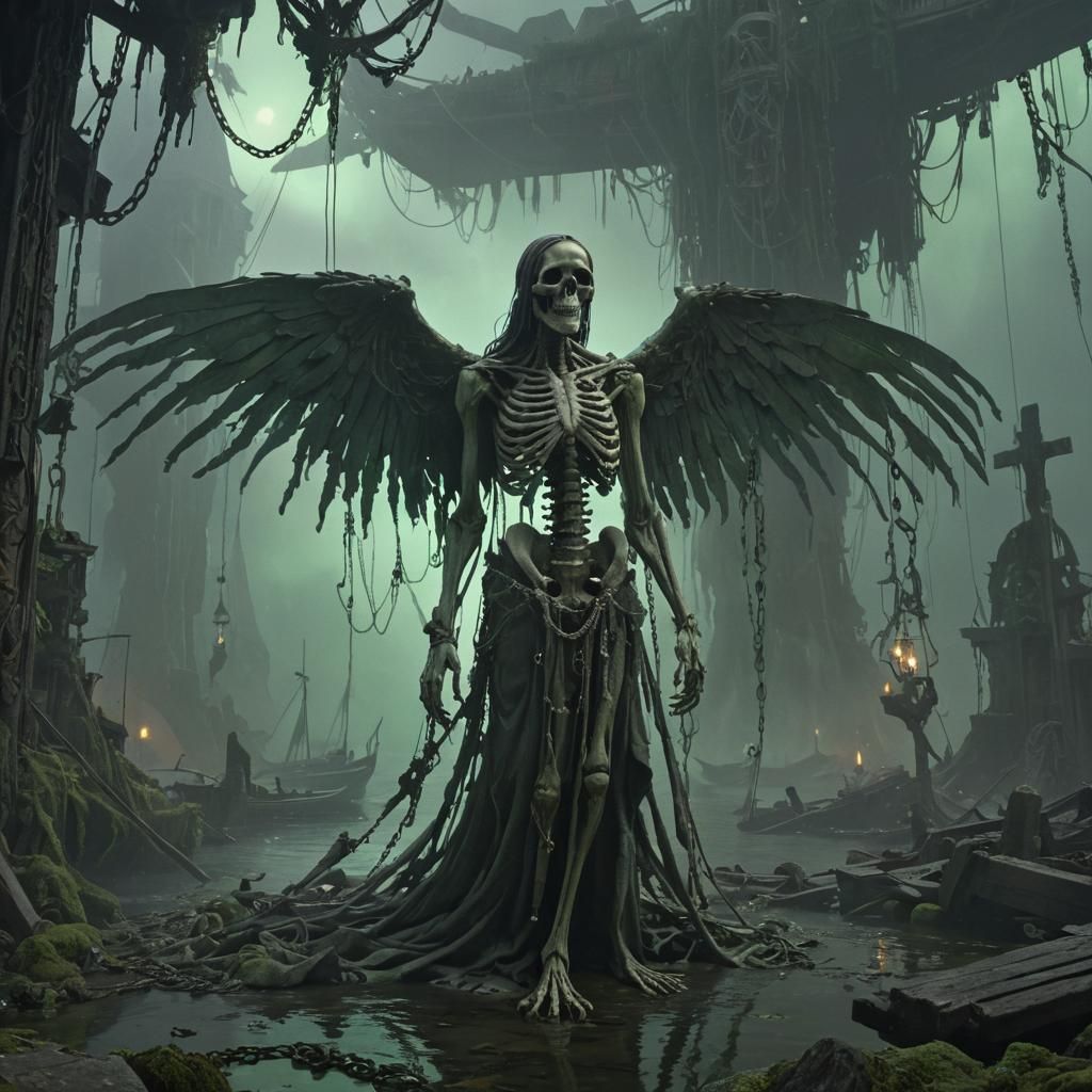 Ghostly Flying Dutchman in Sunken Graveyard: Dark Fantasy Ar...