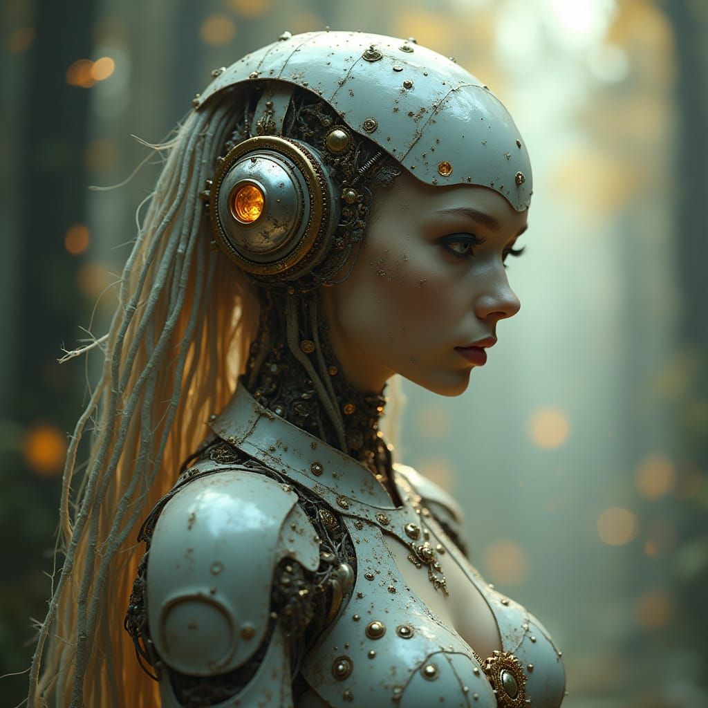Steampunk Robot Woman with Classical Fantasy Aesthetic