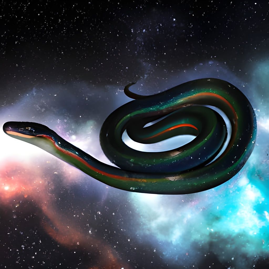 Iridescent Snake Floating in Space Nebula