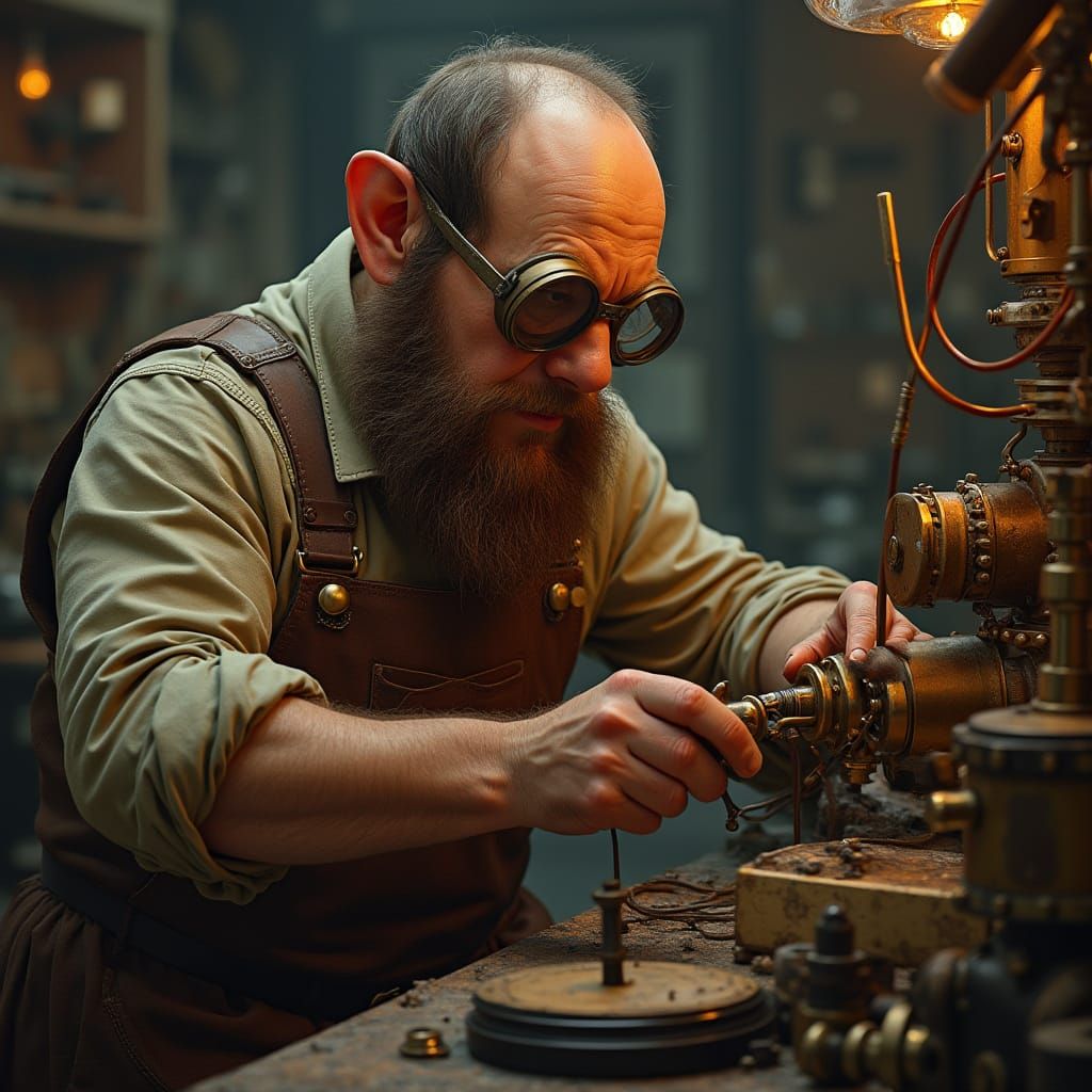 Steampunk Dwarf Inventor in Workshop