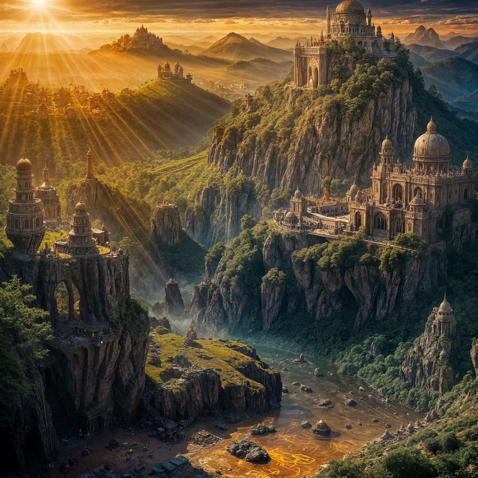 Meditating Monks on Flying Carpets in Surreal Style