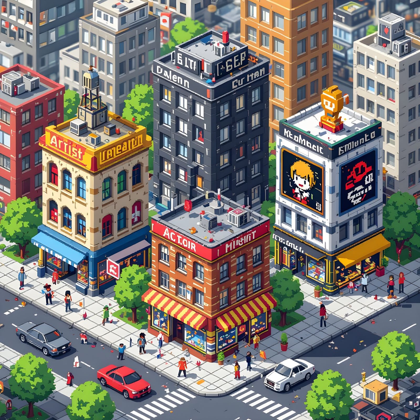 Creative City Block in 32-bit Pixel Art