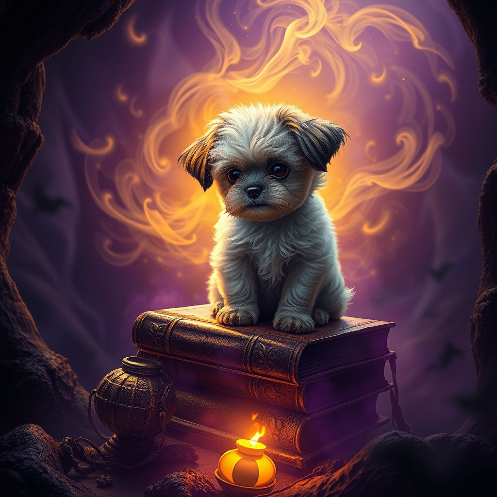 Mystical Teacup Maltipoo in Dark Fantasy Style