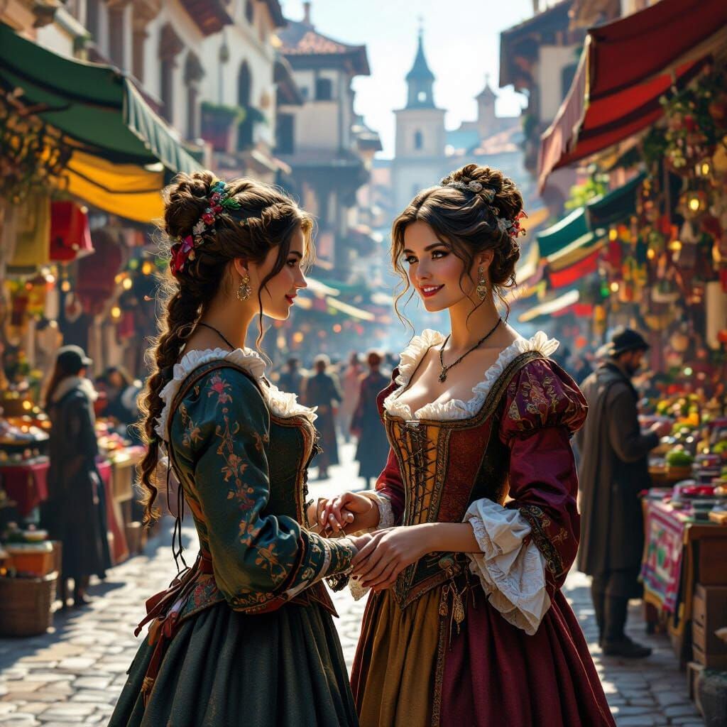 Renaissance Woman in Street Market: Hyperrealistic Portrait