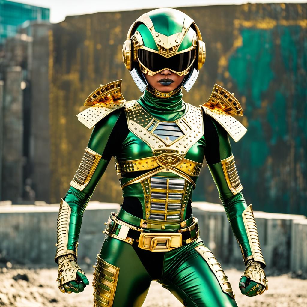 Retrofuturistic Beetle Super Heroine in Solarpunk Utopia