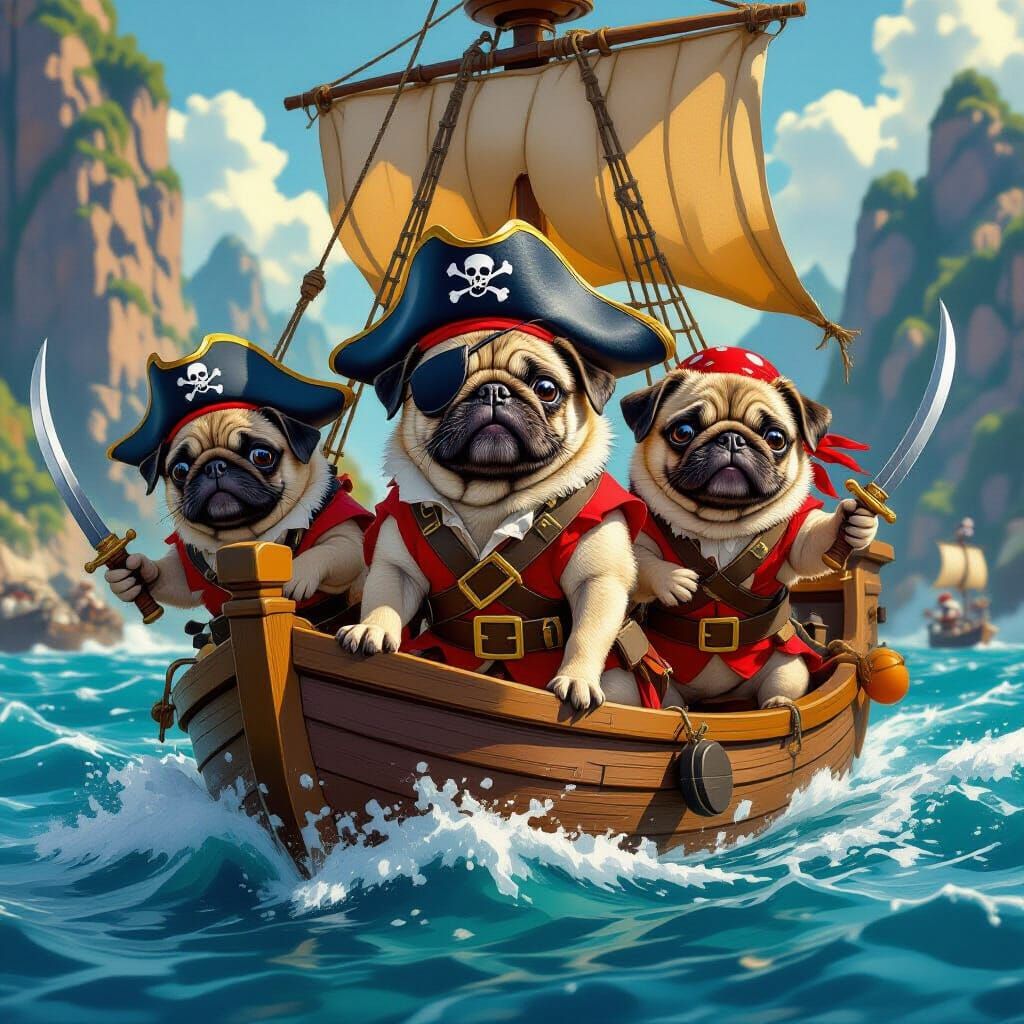 Pugs in Pirate Costumes Hijack Galleon