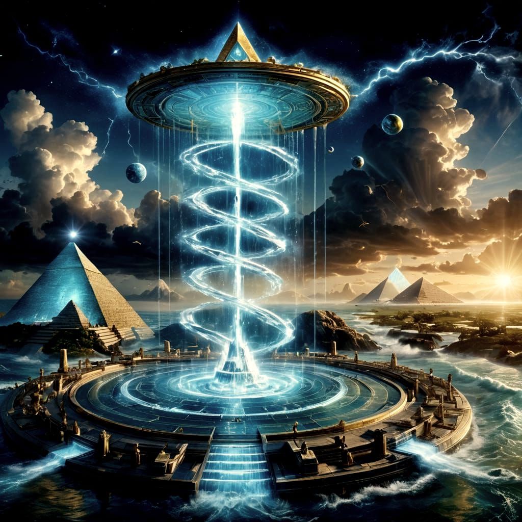 Atlantis Teleportation Device with Emerald Pyramid in Photor...