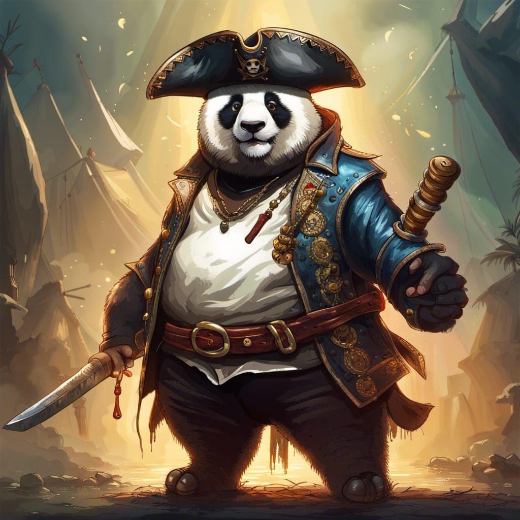 Pirate Panda Concept Art in Hyperrealistic Style