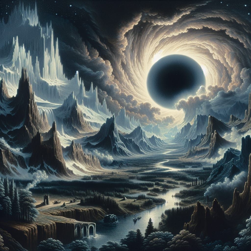 Black Hole Swallows Night Sky in Rococo Style