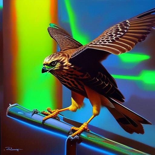 Neon Hawk: Digital Art in Oil Painting Style