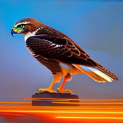 Neon Hawk in Flight as Oil Painting