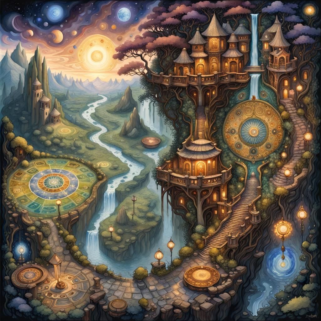 Gouache Watercolor Area Map in Klimt Style