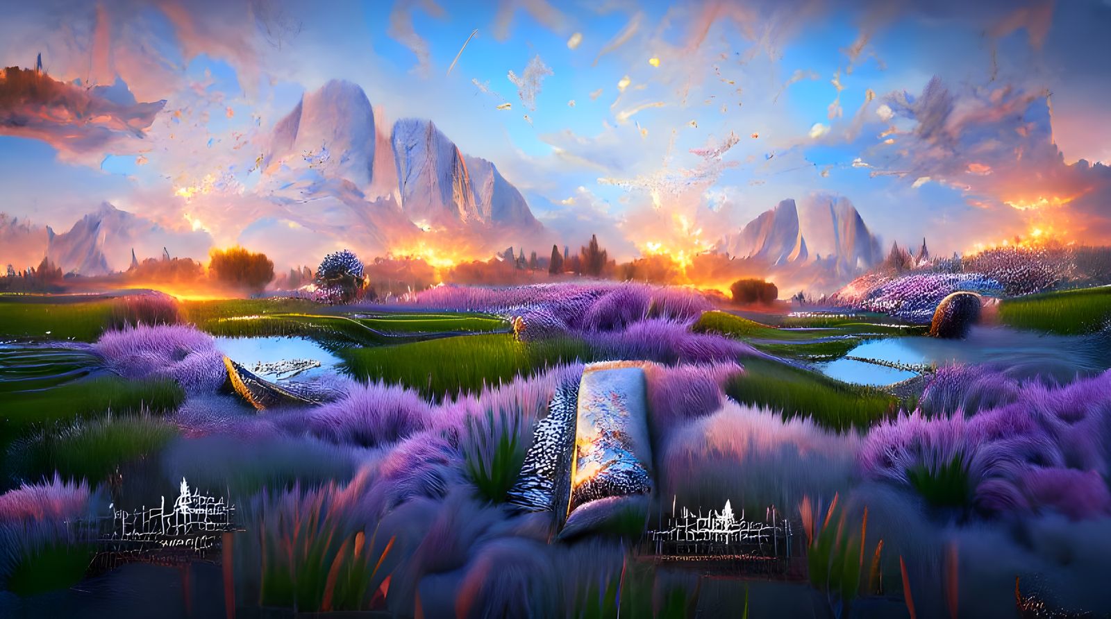 Lavender Field Sunset in Digital Painting Style