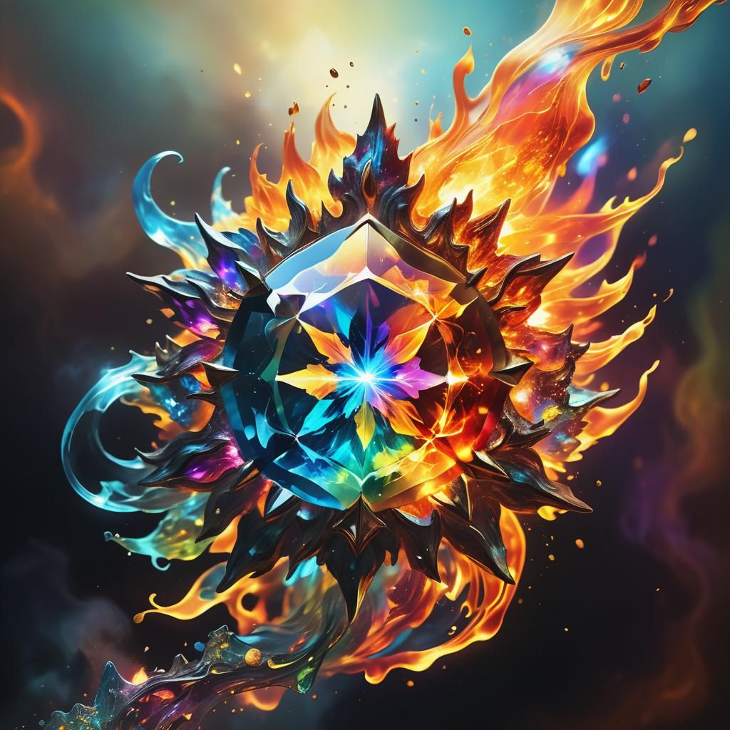 Fire Elemental Gemstone in Swirling Flames: Fantasy Art