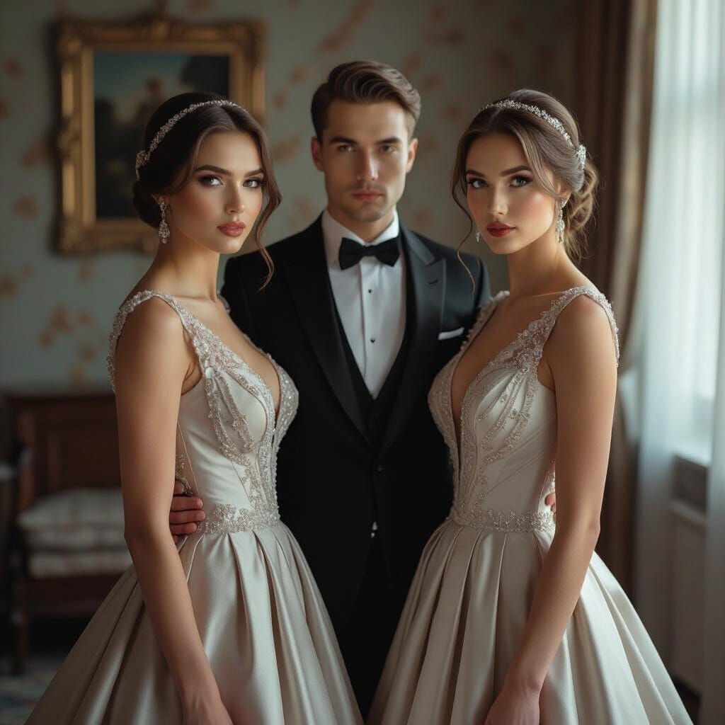 Elegant Russian Twins Marry One Man Cinematic Still