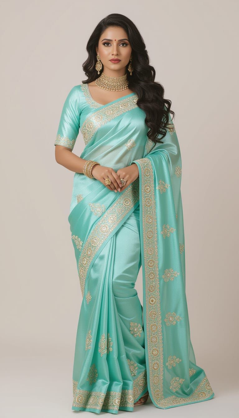 Indian Woman in Embroidered Saree: Cinematic Portrait