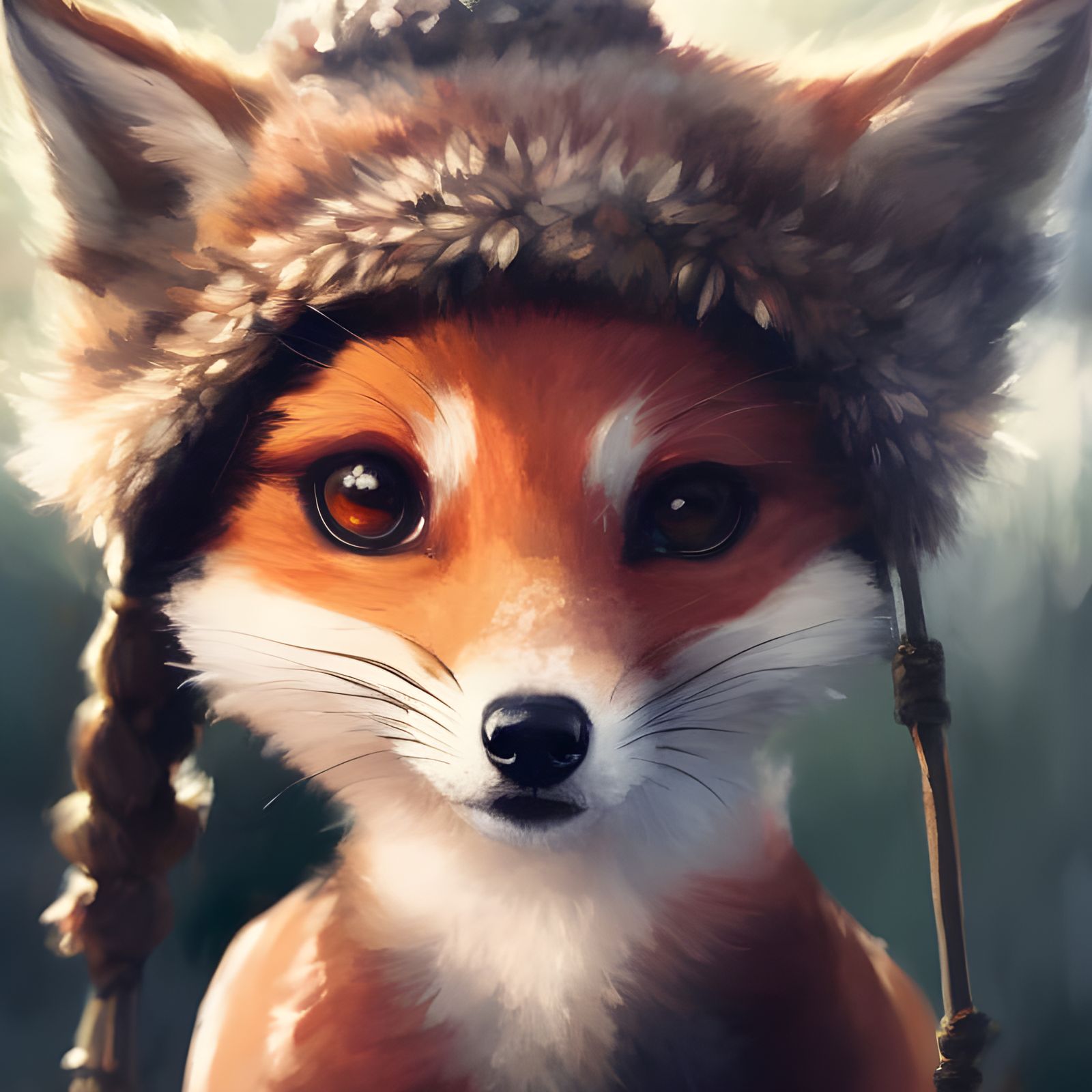 Fox in Wool Cap: Digital Art Illustration