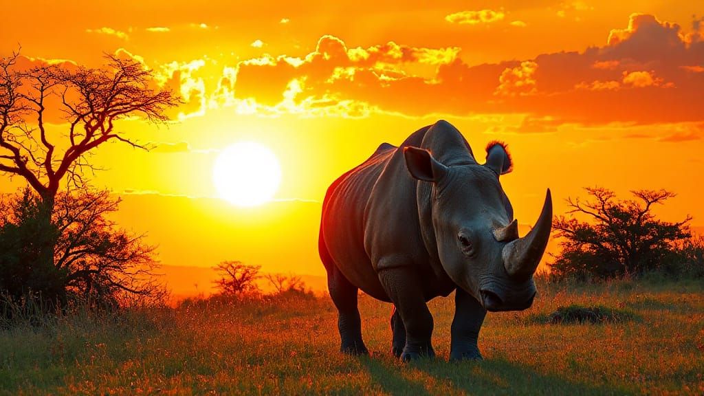 Majestic Rhinoceros at Golden Hour Sunset