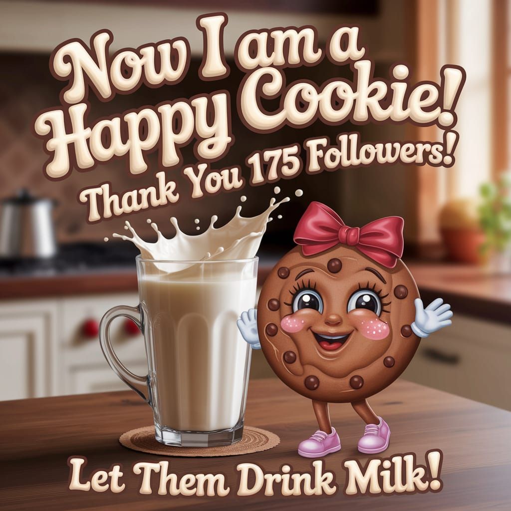 Cheerful Cookie Celebrates with Milk Splash Message