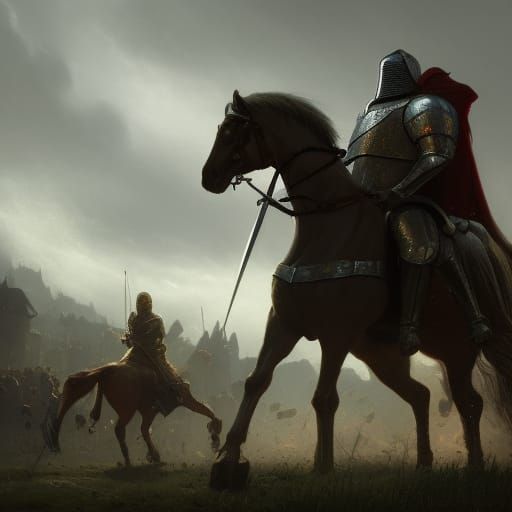 Medieval Knight on Horseback in Dark Fantasy Style