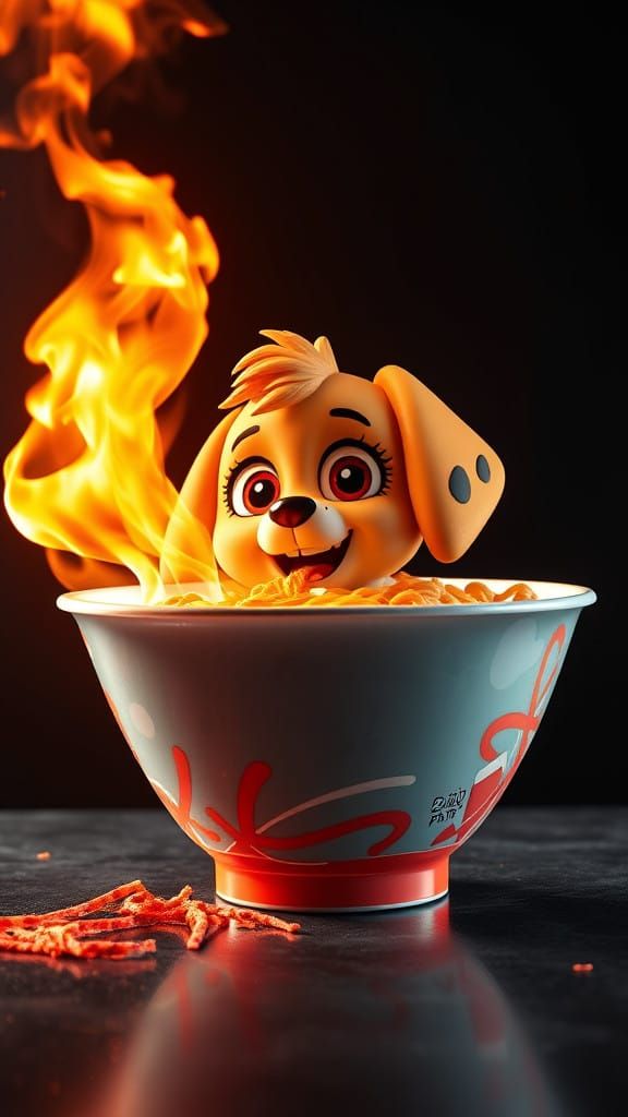 Skye from "Paw Patrol" loves noodles, but these are a bit spicy. 🌶