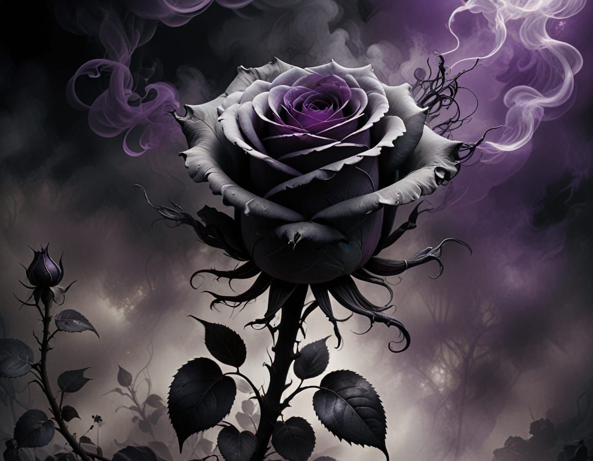 Shadowy Rose Blooms in Dark Gothic Garden